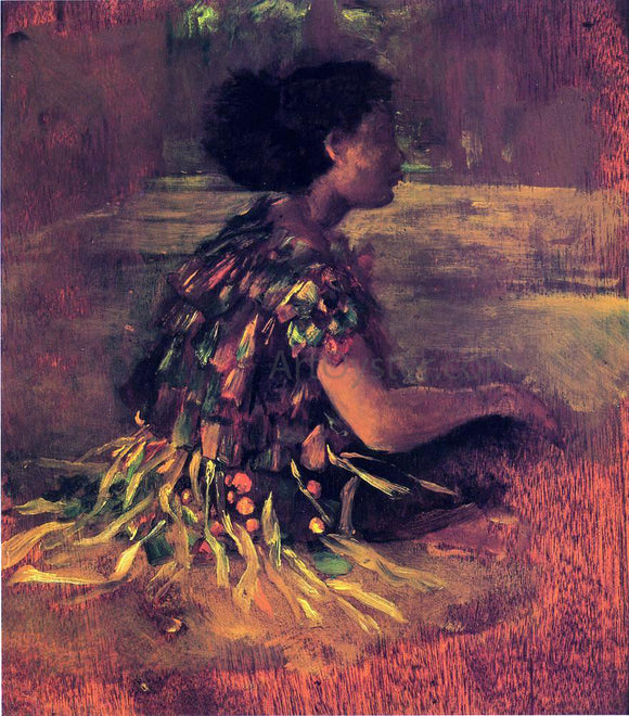 John La Farge Girl in Grass Dress (also known as Seated Samoan Girl) - Canvas Art Print