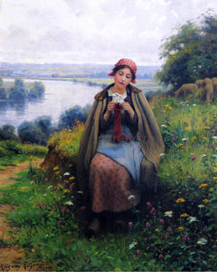  Daniel Ridgway Knight Girl Knitting - Canvas Art Print