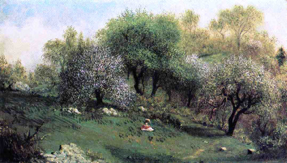  Martin Johnson Heade Girl on a Hillside, Apple Blossoms - Canvas Art Print