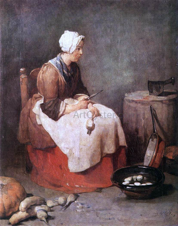  Jean-Baptiste-Simeon Chardin Girl Peeling Vegetables - Canvas Art Print