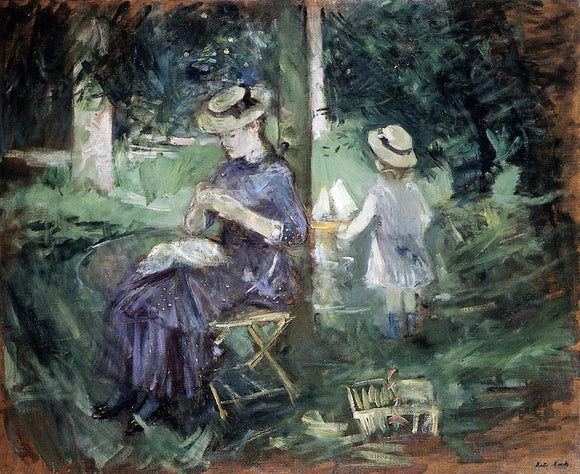  Berthe Morisot Girl Sewing in a Garden - Canvas Art Print