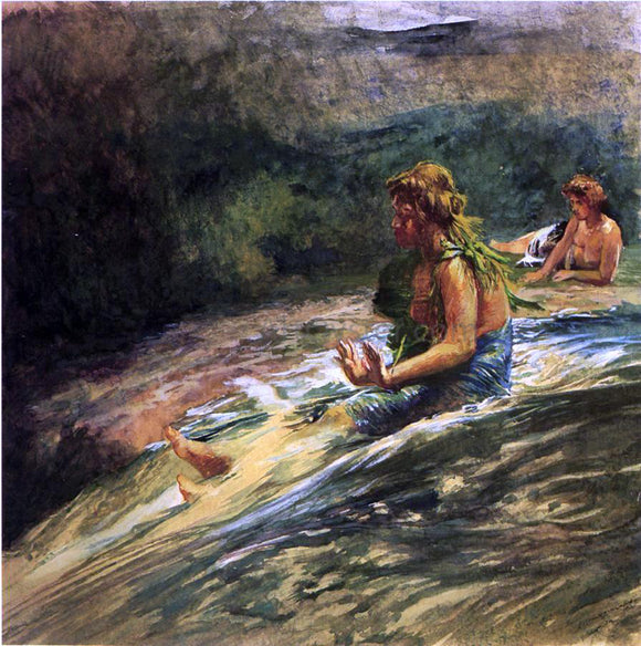  John La Farge Girl Sliding Down Water Fall, Banna Leaf Around Her Body - Canvas Art Print