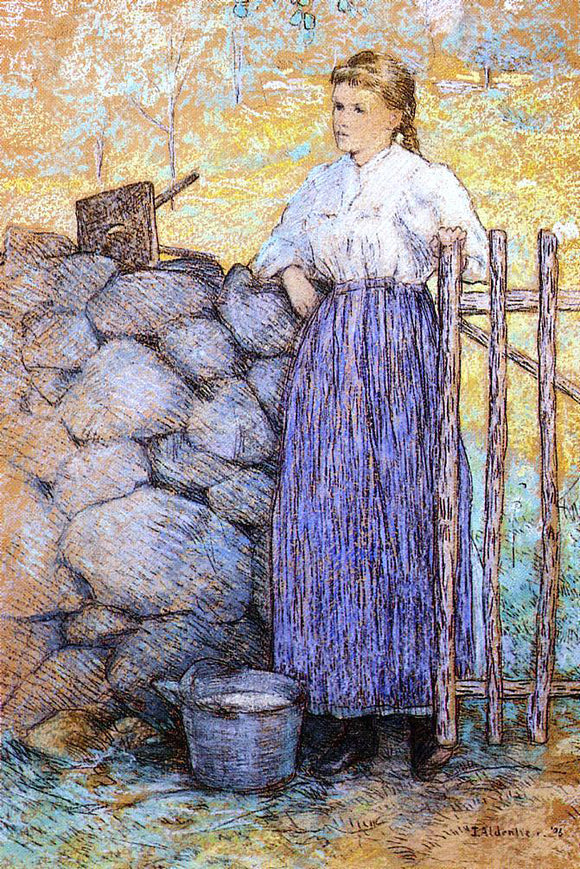  Julian Alden Weir Girl Standing by a Gate - Canvas Art Print