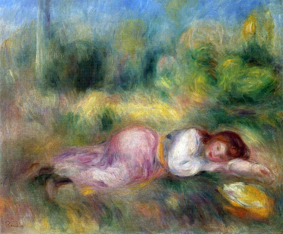  Pierre Auguste Renoir A Girl Streched out on the Grass - Canvas Art Print