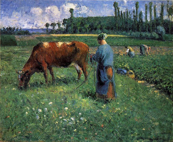  Camille Pissarro A Girl Tending a Cow in a Pasture - Canvas Art Print