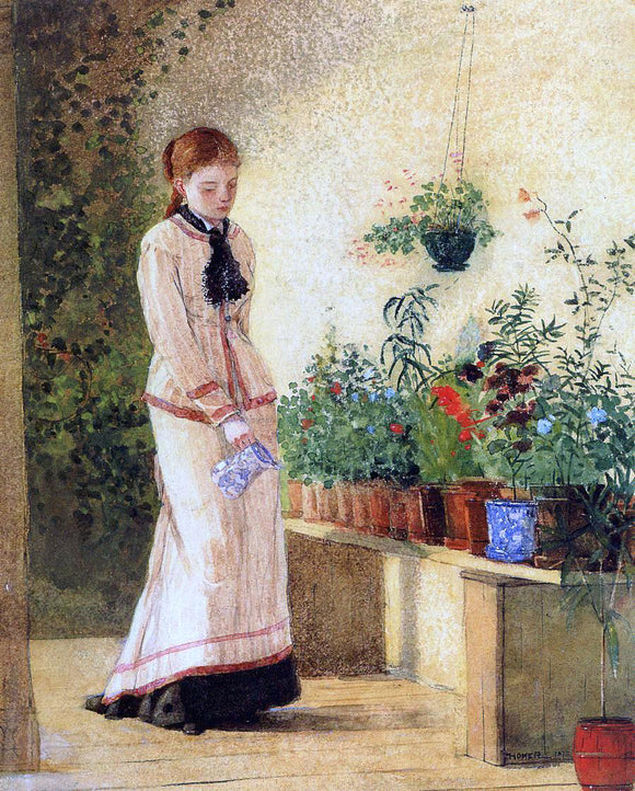  Winslow Homer Girl Watering Plants - Canvas Art Print