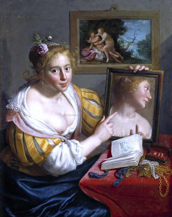  Paulus Moreelse Girl with a Mirror (Allegory of Profane Love) - Canvas Art Print