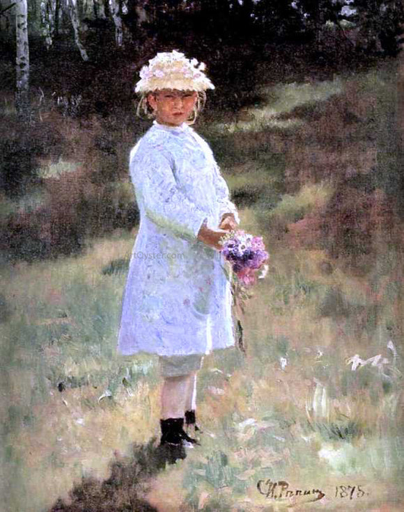  Ilia Efimovich Repin Girl with Flowers, Daughter of the Artist - Canvas Art Print