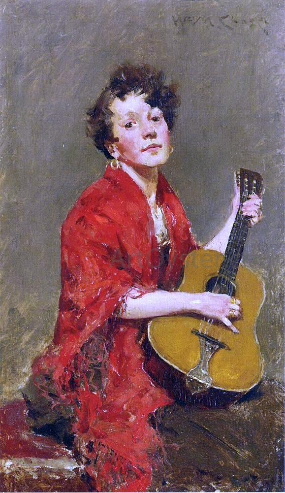  William Merritt Chase A Girl with Guitar - Canvas Art Print