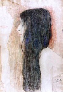  Gustav Klimt Girl with Long Hair, with a sketch for 'Nude Veritas" - Canvas Art Print
