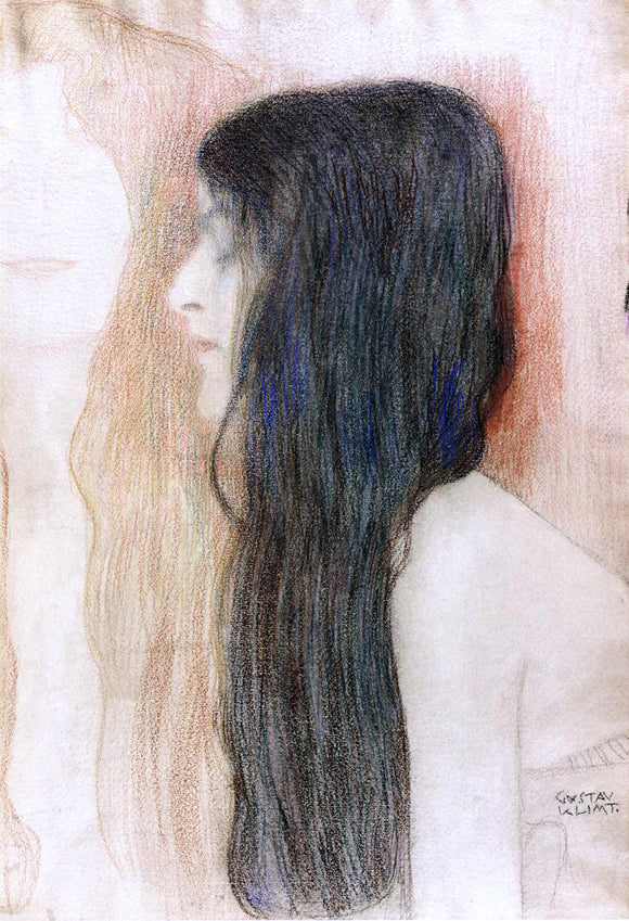  Gustav Klimt Girl with Long Hair, with a sketch for 'Nude Veritas