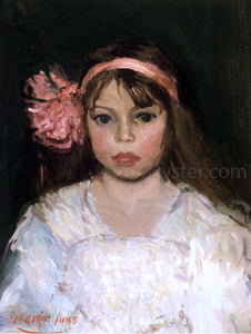  George Luks Girl with Pink Ribbon - Canvas Art Print