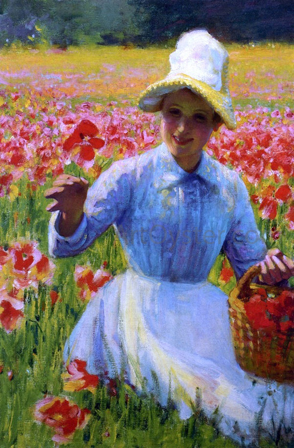  Robert Vonnoh Girl with Poppies - Canvas Art Print