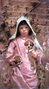  Theodore Robinson Girl with Puppies - Canvas Art Print