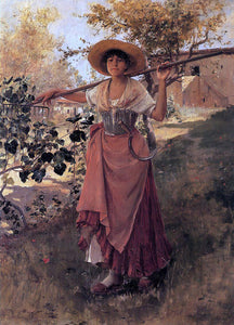  Frank Duveneck Girl with Rake - Canvas Art Print