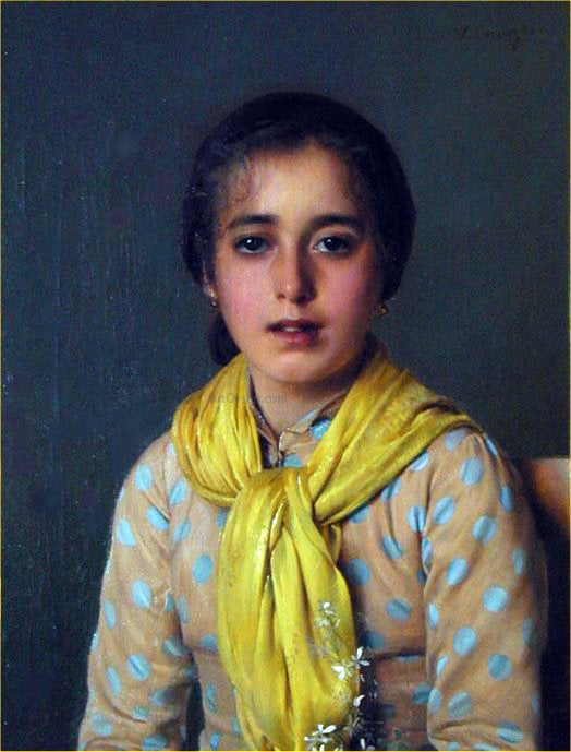  Vittorio Matteo Corcos Girl with Yellow Shawl - Canvas Art Print