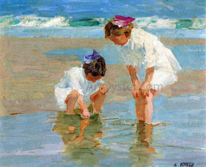  Edward Potthast Girls Playing in Surf - Canvas Art Print