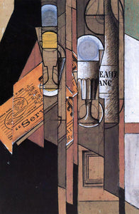  Juan Gris Glasses, Newspaper and Bottle of Wine - Canvas Art Print