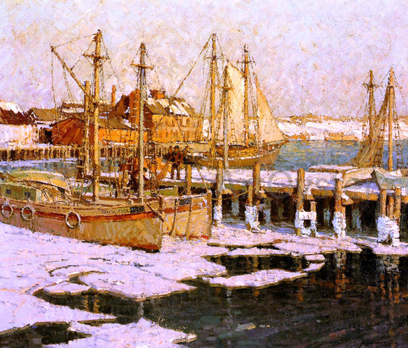  Frederick John Mulhaupt A Gloucester Harbor Scene - Canvas Art Print