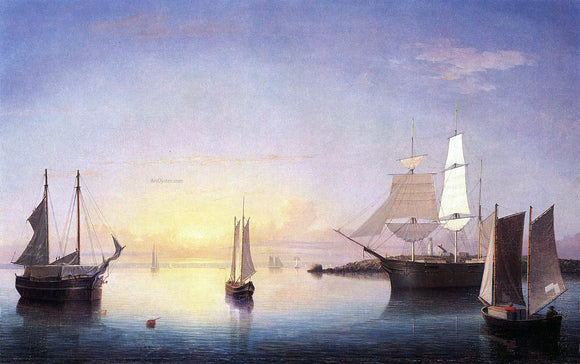  Fitz Hugh Lane A Gloucester Harbor at Sunset Scene - Canvas Art Print