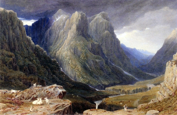  George Fennel Robson Goats on a Rocky Outcrop Above a Highland Glen - Canvas Art Print