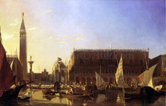  Eugene-Napoleon Flandin Gondolas on the Grand Canal in Front of the Doge's Palace, Venice - Canvas Art Print