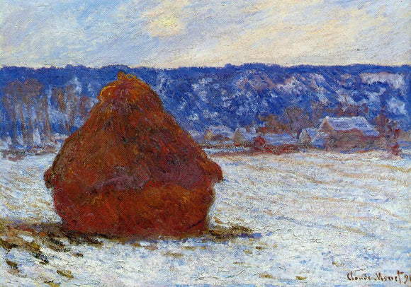  Claude Oscar Monet Grainstack in Overcast Weather, Snow Effect - Canvas Art Print