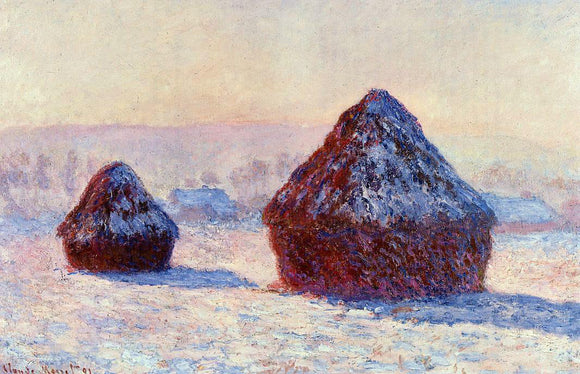  Claude Oscar Monet Grainstacks in the Morning, Snow Effect - Canvas Art Print