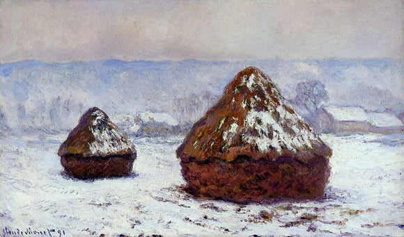  Claude Oscar Monet Grainstacks, Snow Effect - Canvas Art Print