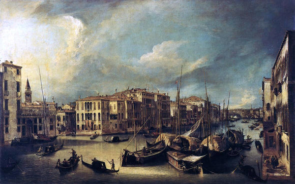  Canaletto At the Grand Canal: Looking Northeast from near the Palazzo Corner Spinelli to the Rialto Bridge - Canvas Art Print