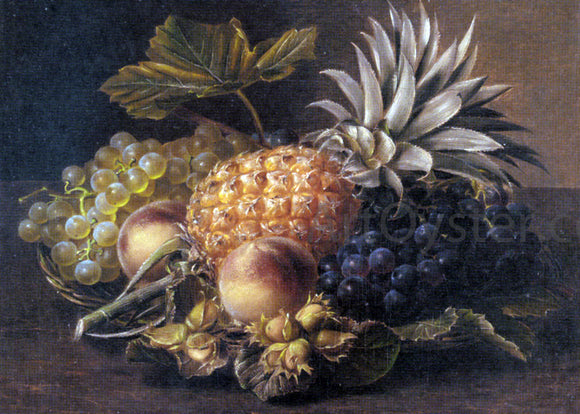  Johan Laurentz Jensen Grapes, a Pineapple, Peaches and Hazelnuts in a Basket - Canvas Art Print