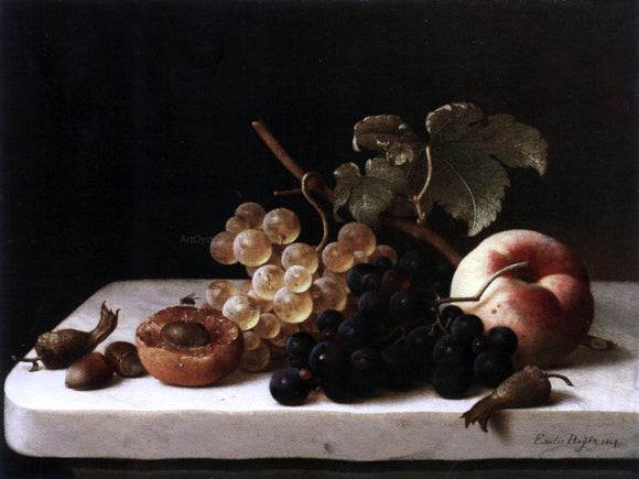  Emilie Preyer Grapes Acorns and Apricots on a Marble Ledge - Canvas Art Print