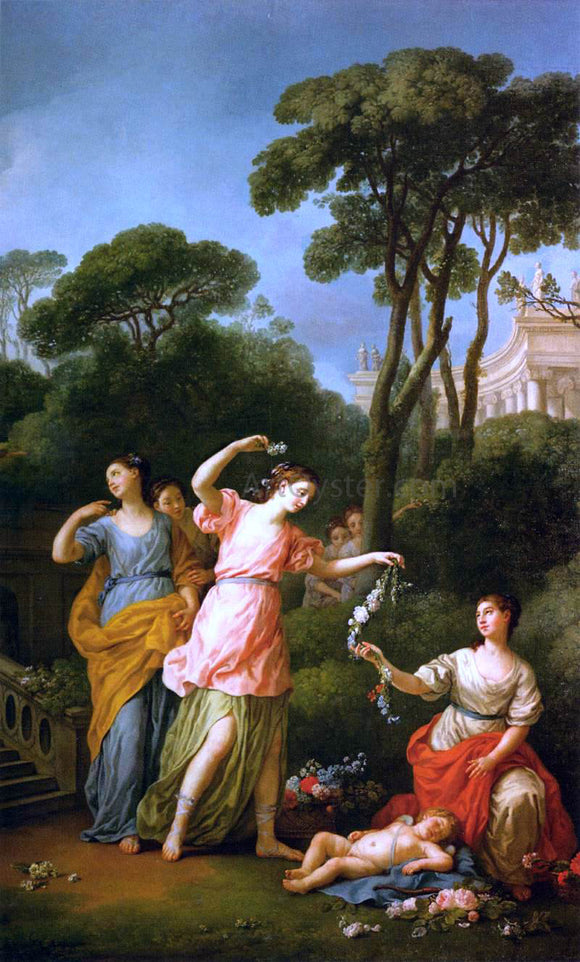  Joseph-Marie Vien Greek Maidens Adorning a Sleeping Cupid with Flowers - Canvas Art Print