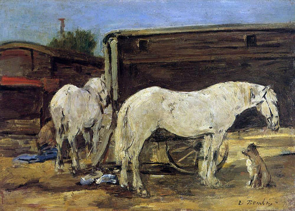 Eugene-Louis Boudin Gypsy Horses - Canvas Art Print