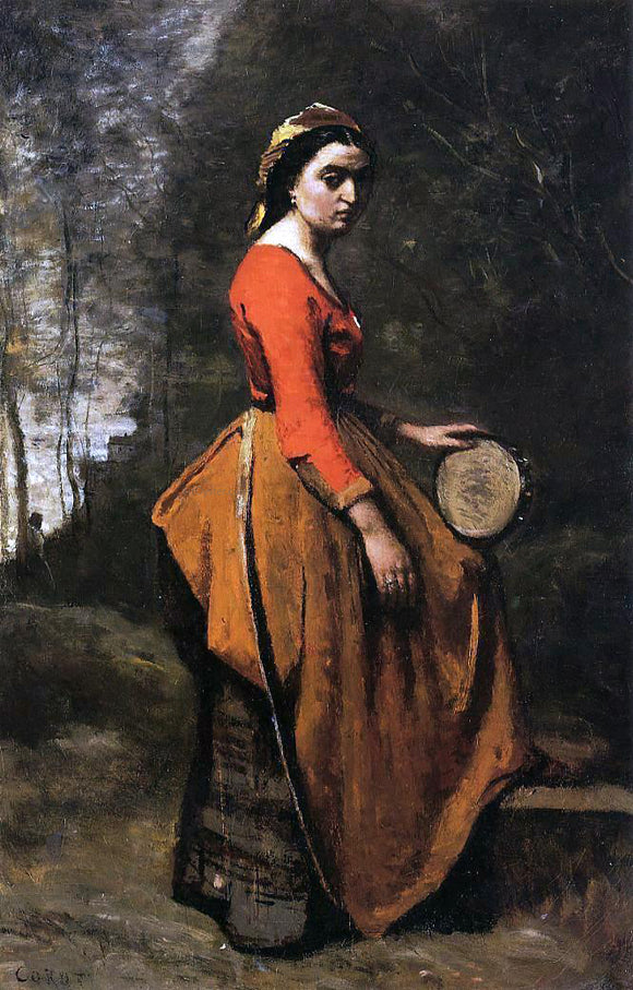  Jean-Baptiste-Camille Corot Gypsy with a Basque Tamborine - Canvas Art Print