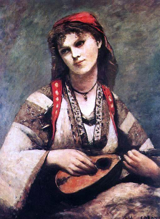 Jean-Baptiste-Camille Corot Gypsy with a Mandolin - Canvas Art Print