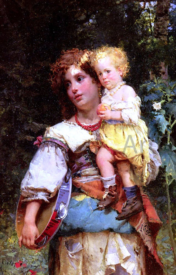  Cesare-Auguste Detti Gypsy Woman and Child - Canvas Art Print