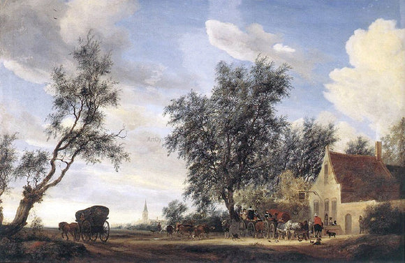  Salomon Van Ruysdael Halt at an Inn - Canvas Art Print