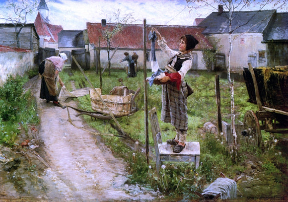  Charles Sprague Pearce Hanging Laundry - Canvas Art Print