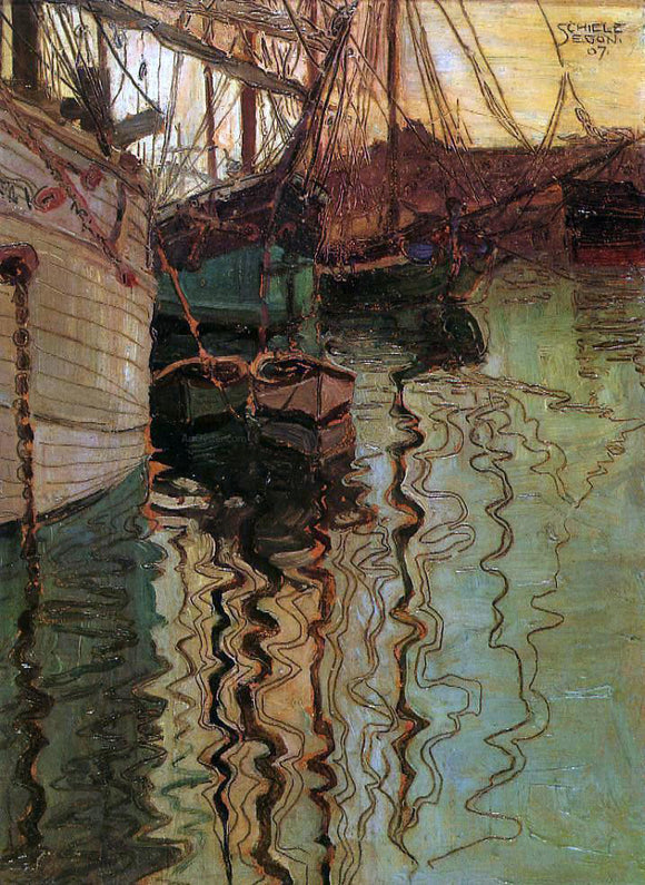  Egon Schiele Harbor of Trieste - Canvas Art Print