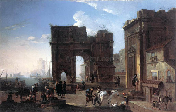  Alessandro Salucci Harbour View with Triumphal Arch - Canvas Art Print