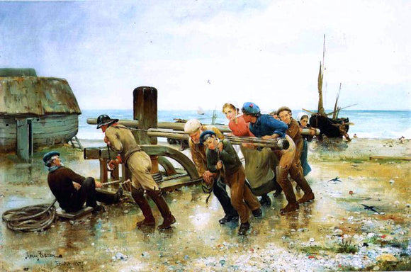  Henry Bacon Hauling a Ship - Canvas Art Print