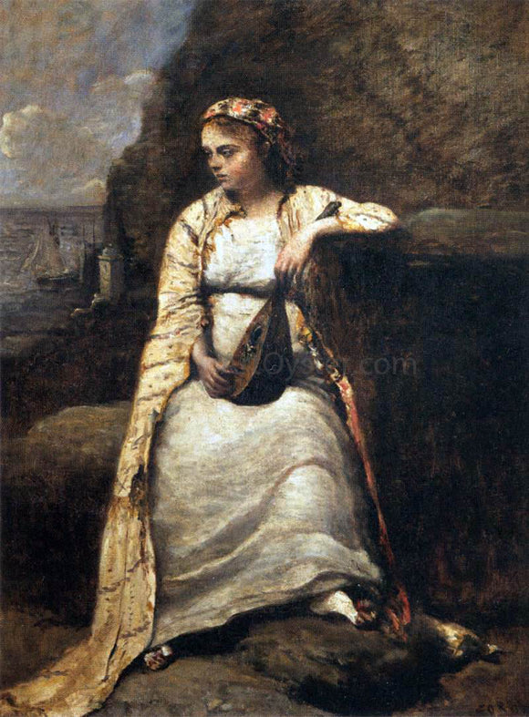  Jean-Baptiste-Camille Corot Haydee, Young Woman in Greek Dress - Canvas Art Print