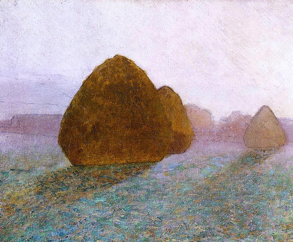  John Leslie Breck Haystack at Giverny, Normandy: Sun Dispelling Morning Mist - Canvas Art Print