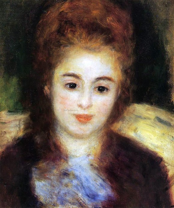  Pierre Auguste Renoir Head of a Young Woman Wearing a Blue Scarf (also known as Madame Henriot) - Canvas Art Print