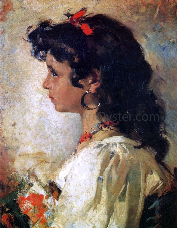  Joaquin Sorolla Y Bastida Head of an Italian Girl - Canvas Art Print