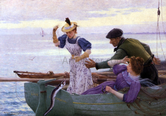 Alfred Guillou Her First Catch - Canvas Art Print