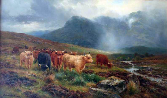  Louis Bosworth Hurt Highland Cattle Showers that Veil the Distant Hills - Canvas Art Print