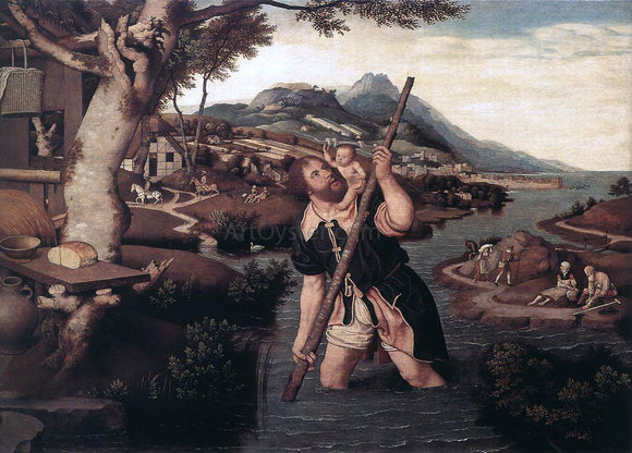  Jan Mostaert Hilly River Landscape with St Christopher - Canvas Art Print