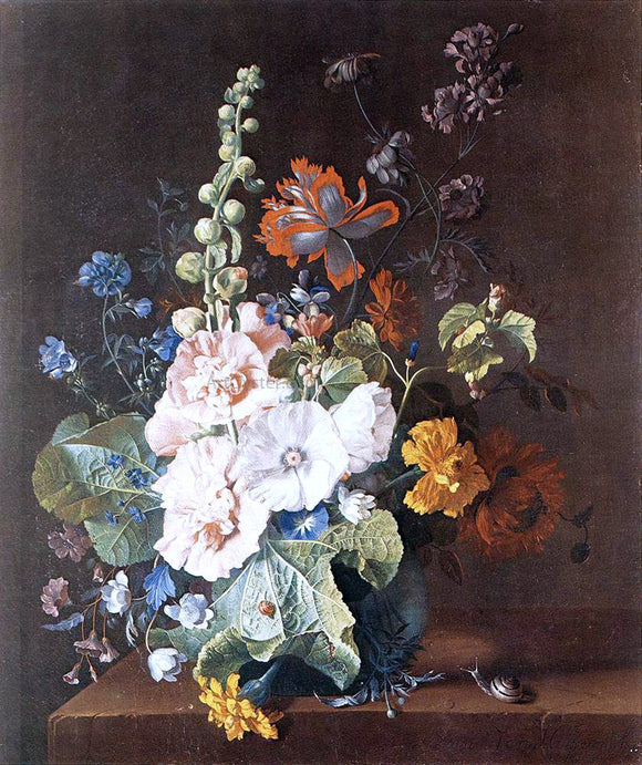  Jan Van Huysum Hollyhocks and Other Flowers in a Vase - Canvas Art Print